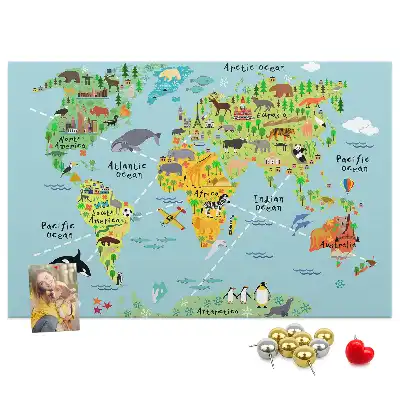 Printed Cork Board World map with animals