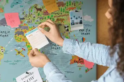 Printed Cork Board World map with animals