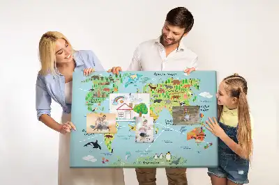 Printed Cork Board World map with animals