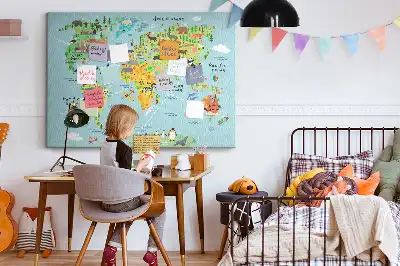 Printed Cork Board World map with animals