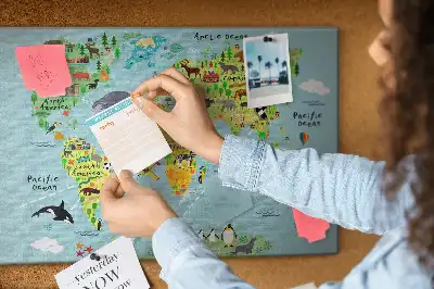 Printed Cork Board World map with animals
