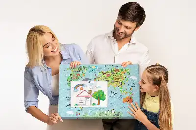 Printed Cork Board World map with animals