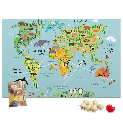 Printed Cork Board World map with animals
