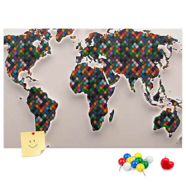 Abstract world map cork memo board