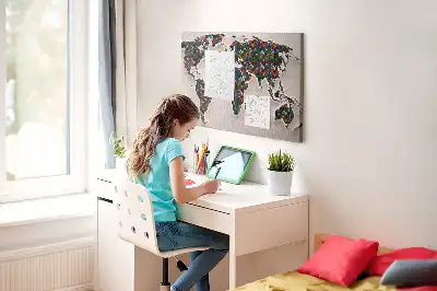Cork memo board Abstract world map
