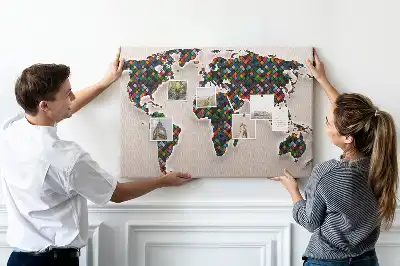 Cork memo board Abstract world map