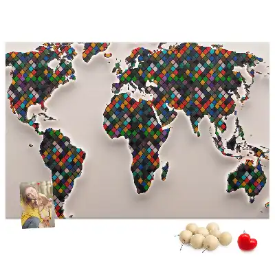 Abstract world map cork memo board