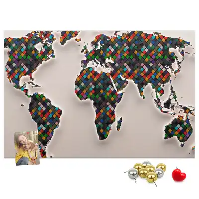 Abstract world map cork memo board