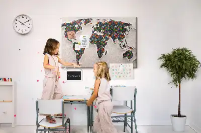 Abstract world map cork memo board