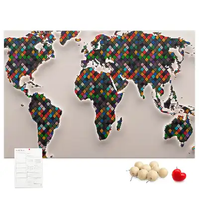 Abstract world map cork memo board