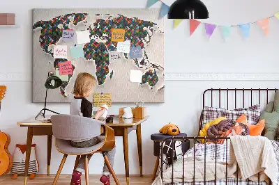 Cork memo board Abstract world map