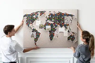 Abstract world map cork memo board