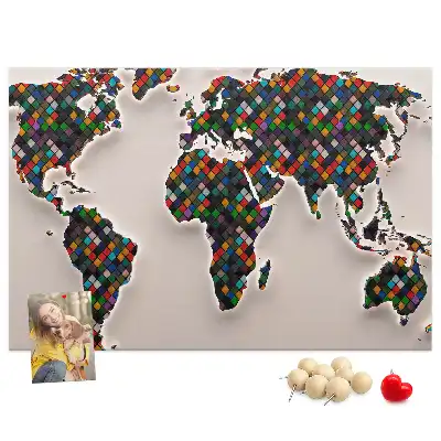 Abstract world map cork memo board