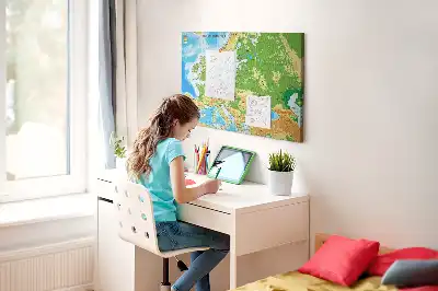 Printed Cork Memo Board Geography World Map