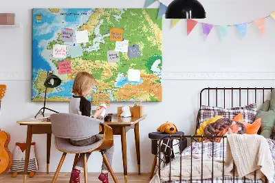 Printed Cork Memo Board Geography World Map