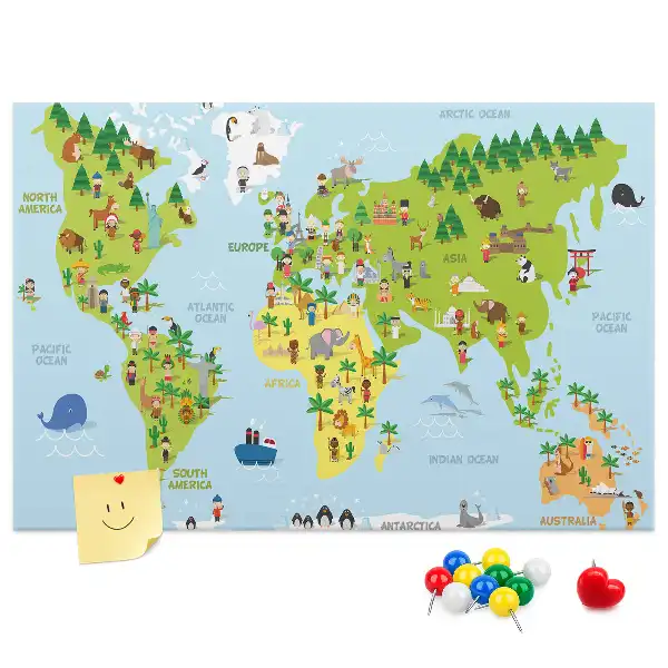 Cultures World Map Cork Memo Board