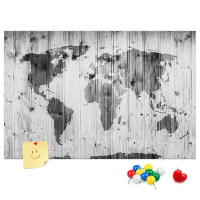 World Map Printed Cork Memo Board on Wood