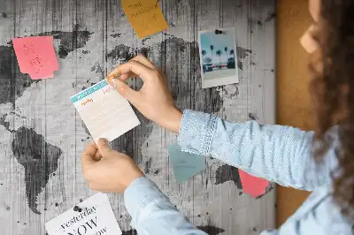 Printed Cork Memo Board World Map on wood