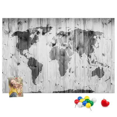 Printed Cork Memo Board World Map on wood