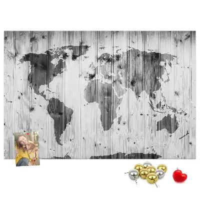 Printed Cork Memo Board World Map on wood