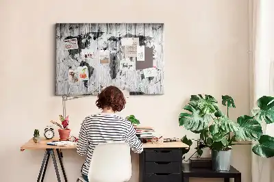 Printed Cork Memo Board World Map on wood