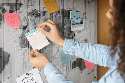 Printed Cork Memo Board World Map on wood