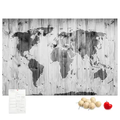Printed Cork Memo Board World Map on wood