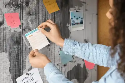 Printed Cork Memo Board World Map on wood