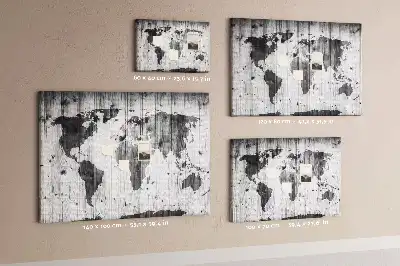 Printed Cork Memo Board World Map on wood