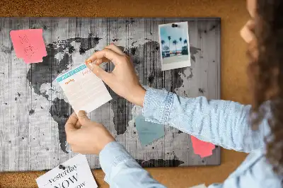 Printed Cork Memo Board World Map on wood
