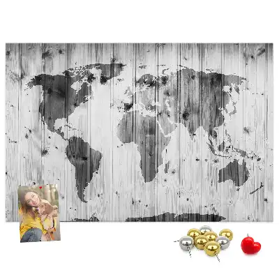 Printed Cork Memo Board World Map on wood