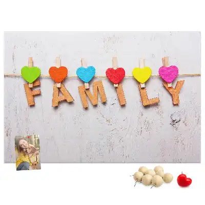 Family cork memo board with lettering
