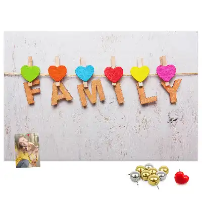 Family cork memo board with lettering