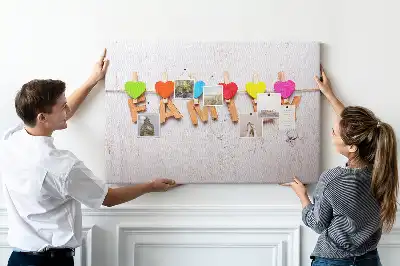 Family cork memo board with lettering