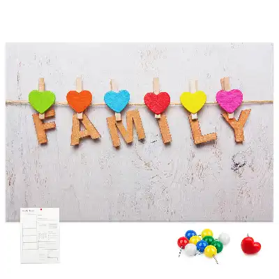 Family cork memo board with lettering