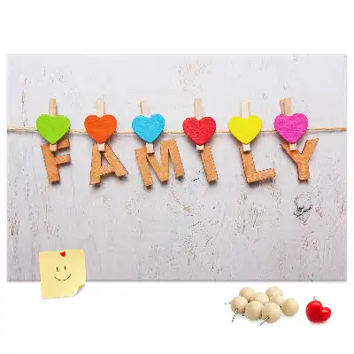 Family cork memo board with lettering