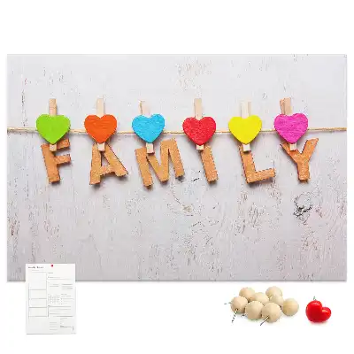 Family cork memo board with lettering