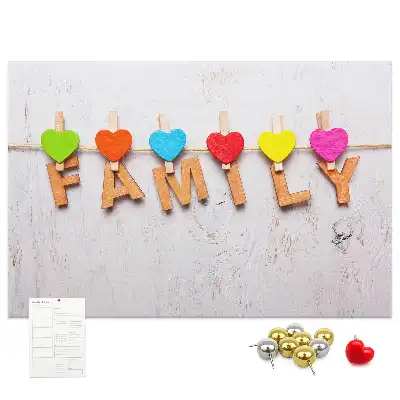 Family cork memo board with lettering