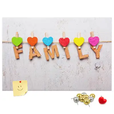 Family cork memo board with lettering