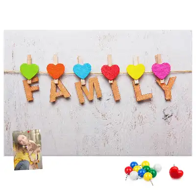 Family cork memo board with lettering
