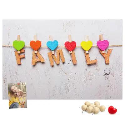 Family cork memo board with lettering