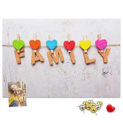 Family cork memo board with lettering