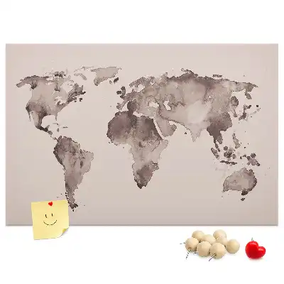 Printed Cork Memo Board Watercolor world map