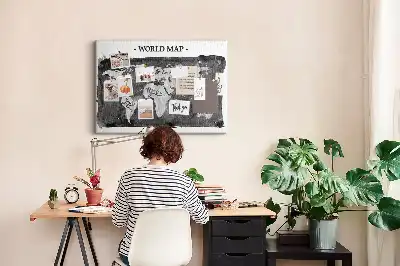 Printed Cork Board Retro world map