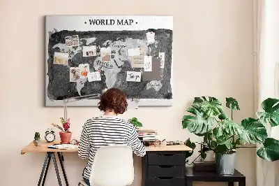 Printed Cork Board Retro world map