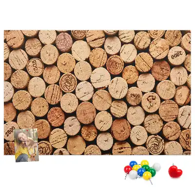 Printed Cork Memo Board with Wooden Wine Cork Design