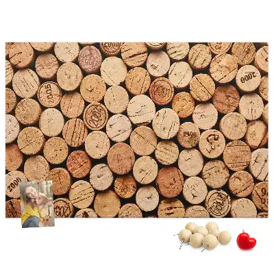 Printed Cork Memo Board with Wooden Wine Cork Design