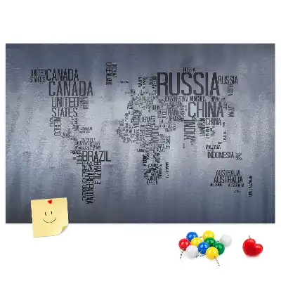 World Map Typography Cork Memo Board