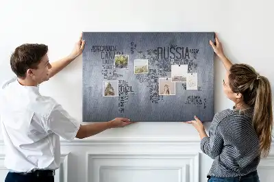 Cork memo board World map made of typography