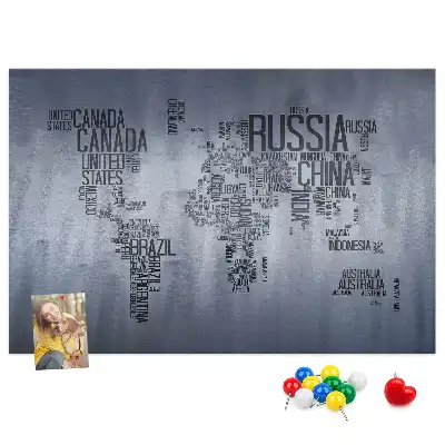World Map Typography Cork Memo Board